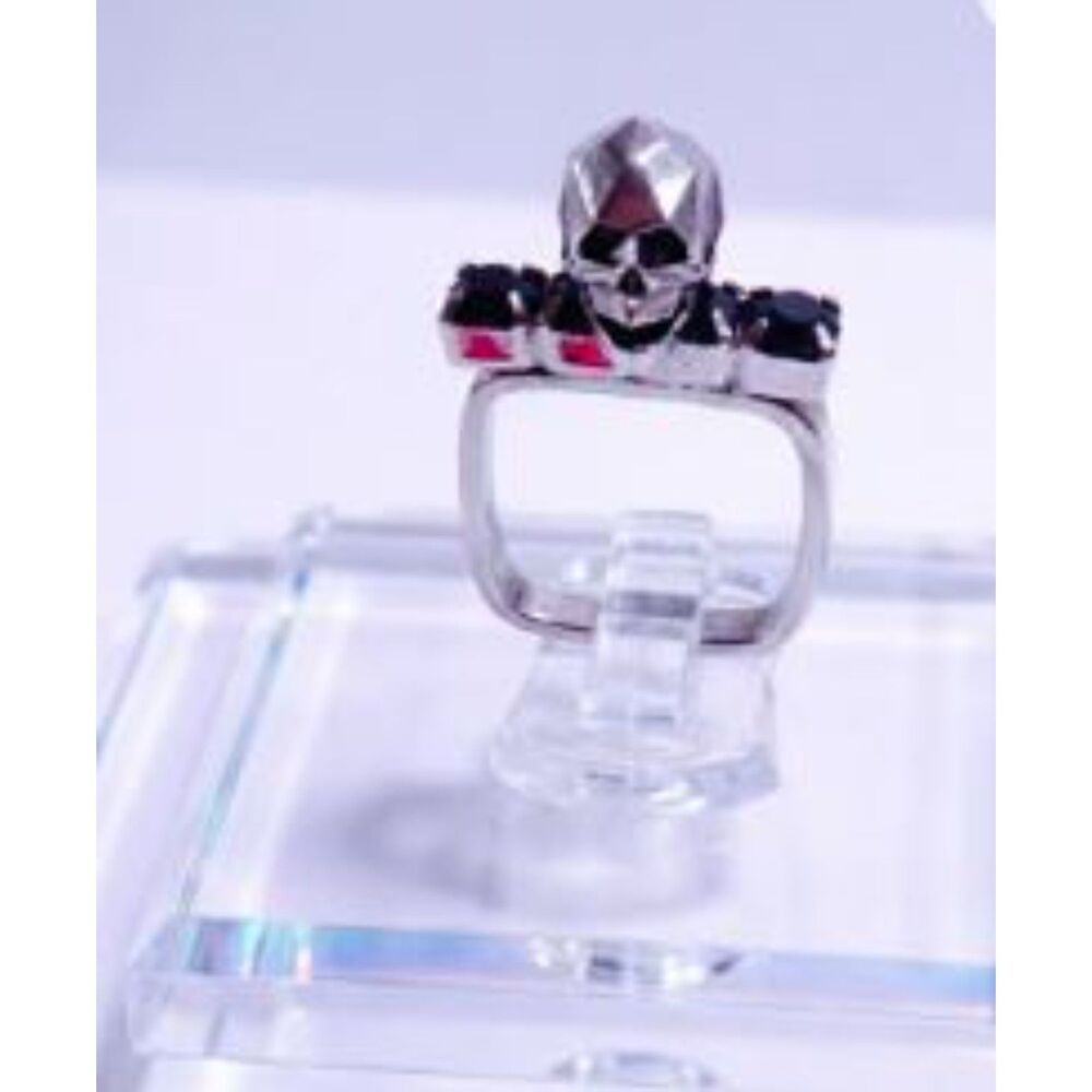Joomi Lim Women's Silver Onyx Crystal Skull Square Ring Sz 5 NWOT 128